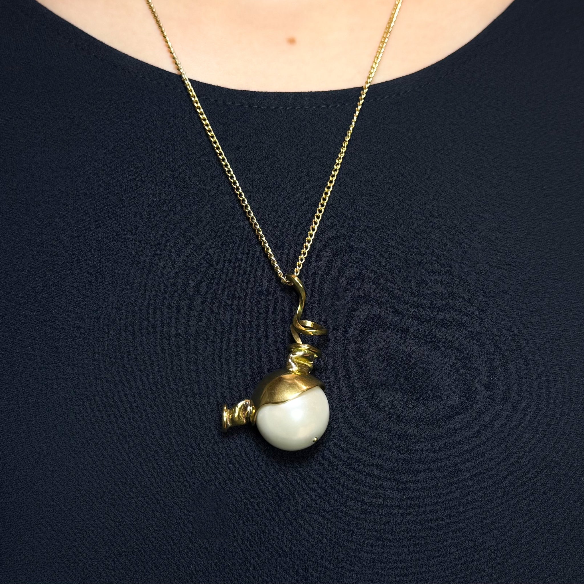Gold-Plated Brass and Pearl Balloon Monster Necklace